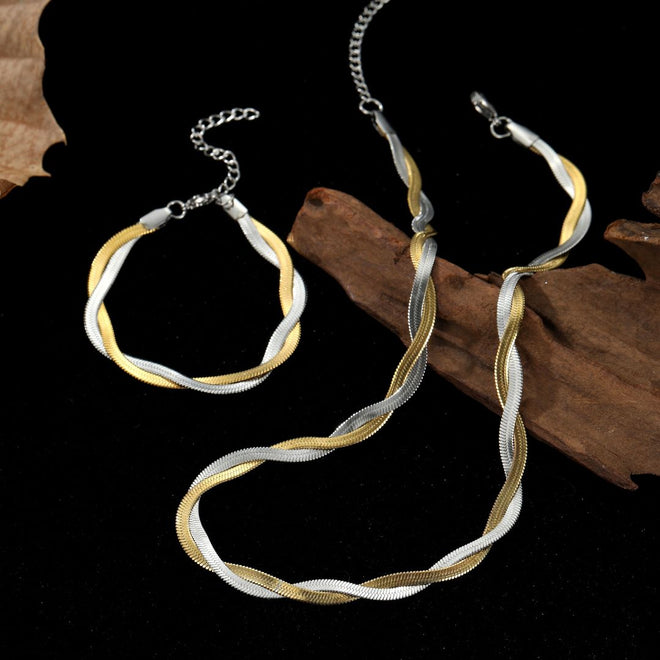 Duo-Tone Snake Chain Set-18K Gold Plated