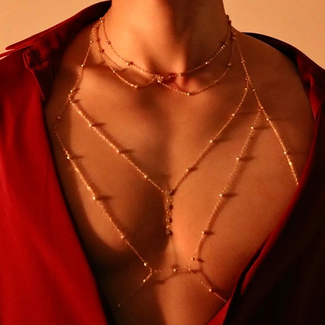 Silver Body Chain & Necklace Set