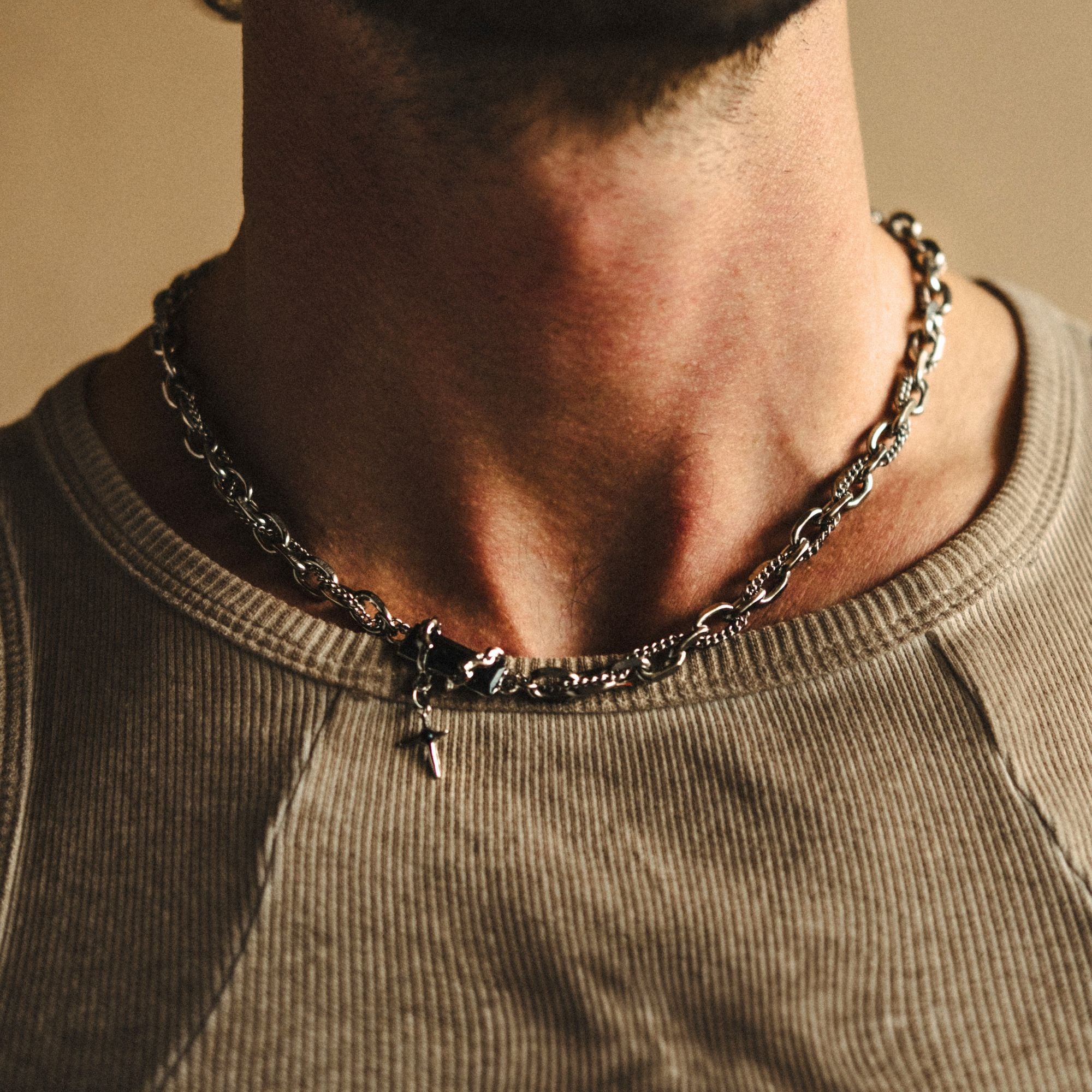VAINONネックレスSolderStyleChainNecklace Adjustable Braided Chains with Obsidian - Dholt - Jewelry for Men