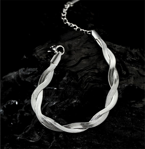 Duo Flat Snake Bracelet Silver