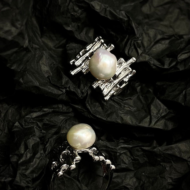 Loke-Natural Baroque Ring(white gold plated)