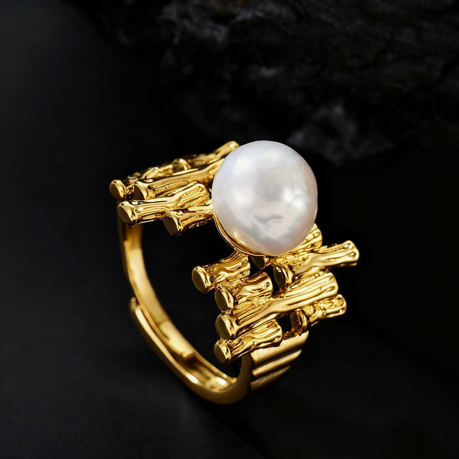 Baroque Pearl Adjustable Ring-18K Gold Plated
