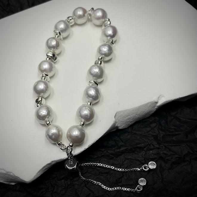 Natural Baroque Pearls Bracelet(white gold plated)