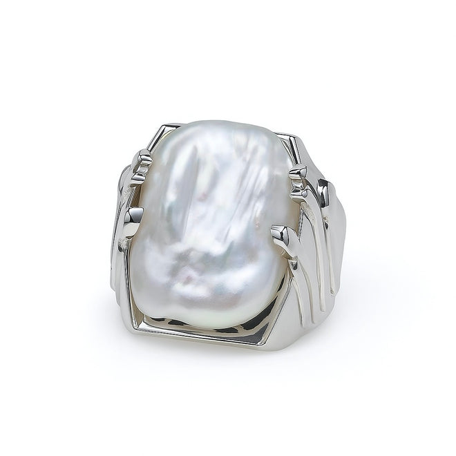 Baroque Grip Ring-White Gold Plated