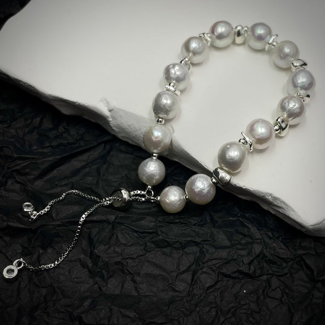 Natural Baroque Pearls Bracelet(white gold plated)