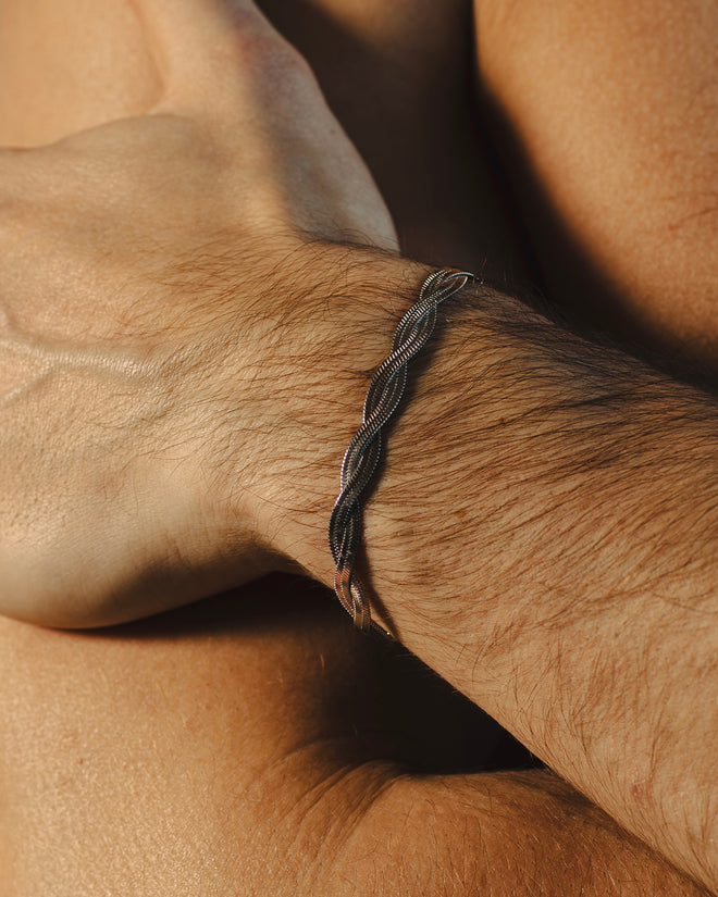 Duo Flat Snake Bracelet Silver