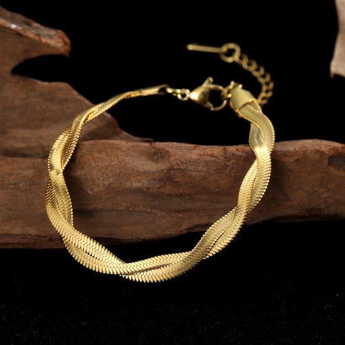 Duo Flat Snake Bracelet(18k gold plated)
