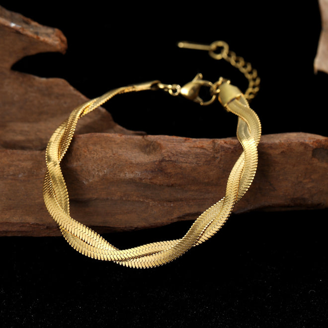 Duo Flat Snake Bracelet(18k gold plated)