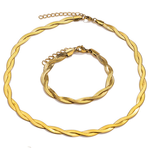 Duo Flat Snake Bracelet(18k gold plated)