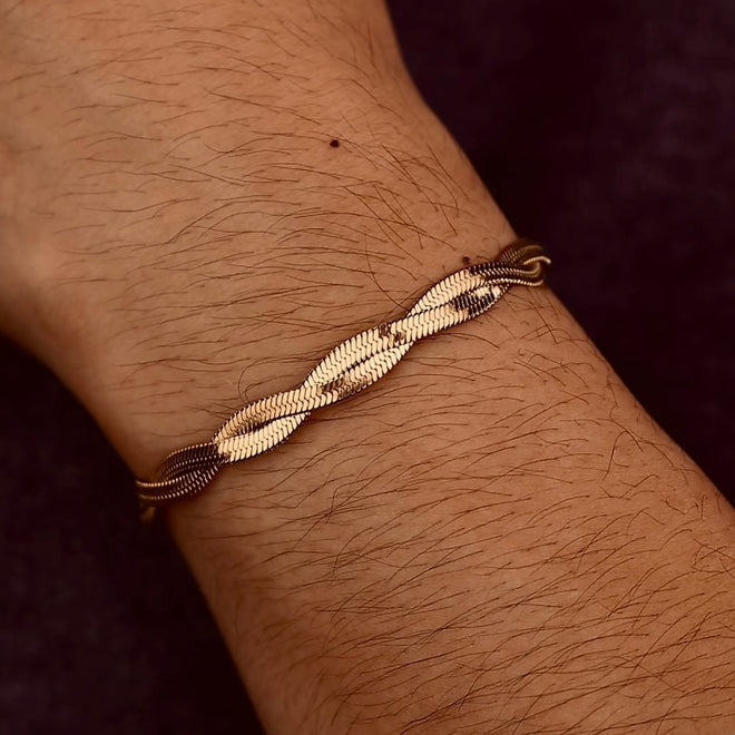 Duo Flat Snake Bracelet(18k gold plated)