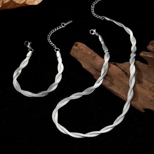 Duo Flat Snake Bracelet Silver