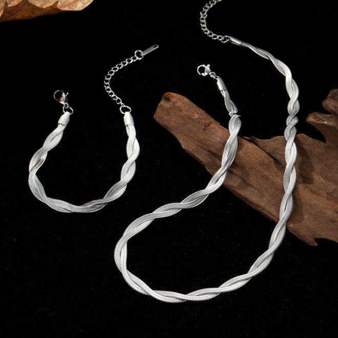 Duo Flat Snake Chain Set Silver