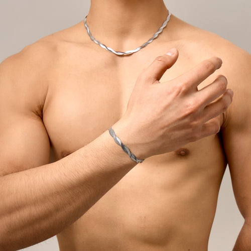 Duo Flat Snake Bracelet Silver