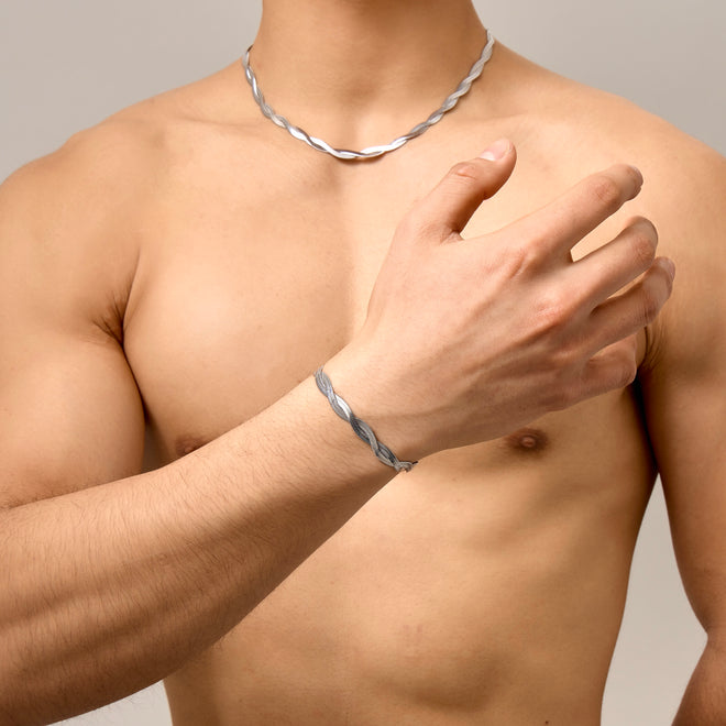 Duo Flat Snake Bracelet Silver