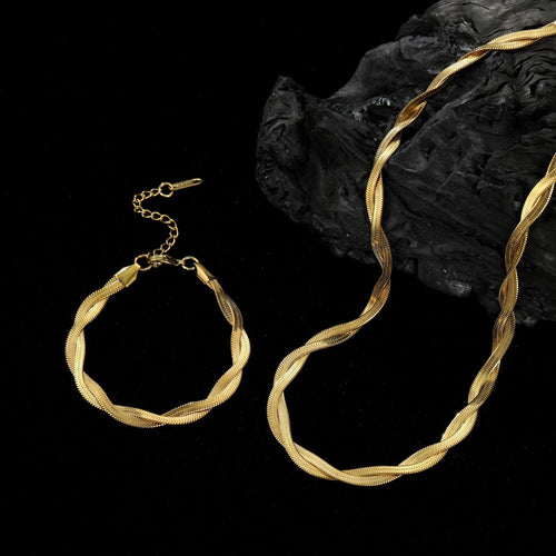 Duo Flat Snake Bracelet(18k gold plated)