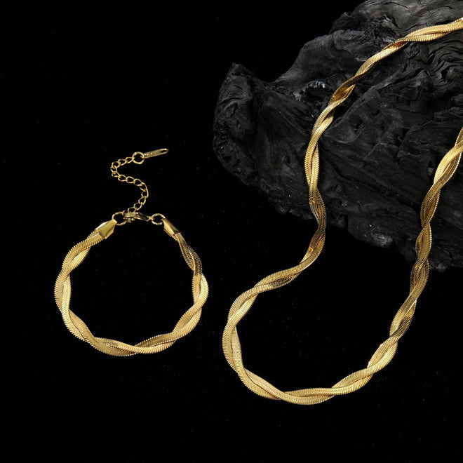 Duo Flat Snake Chain Set-18K Gold Plated
