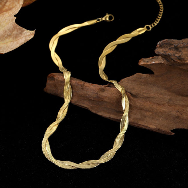 Duo Flat Snake Chain(18k gold plated)