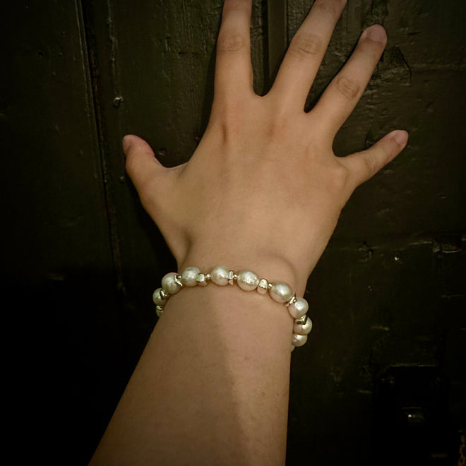 Natural Baroque Pearls Bracelet(white gold plated)