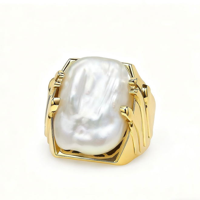 Baroque Grip Ring-White Gold Plated