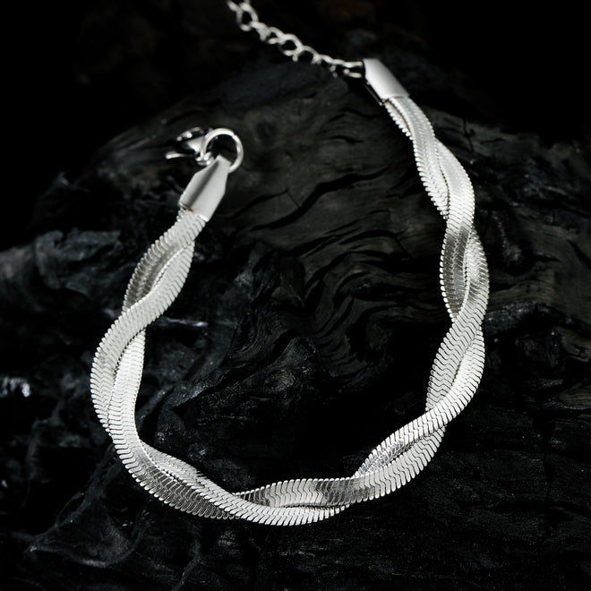 Duo Flat Snake Bracelet Silver