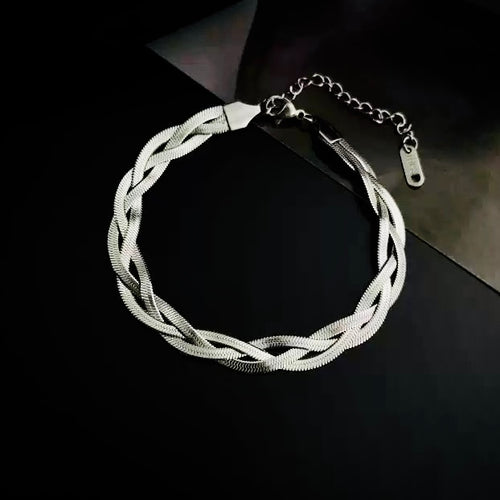 Tri Flat Snake Bracelet Silver
