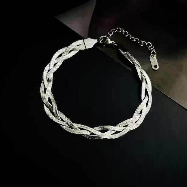 Tri Flat Snake Bracelet Silver