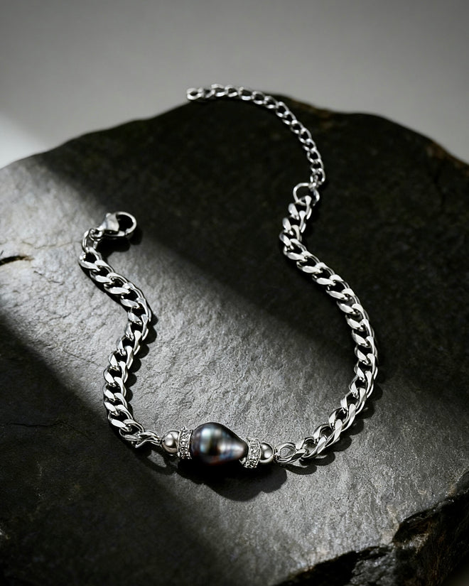 Natural Tahitian Pearl Cuban Bracelet