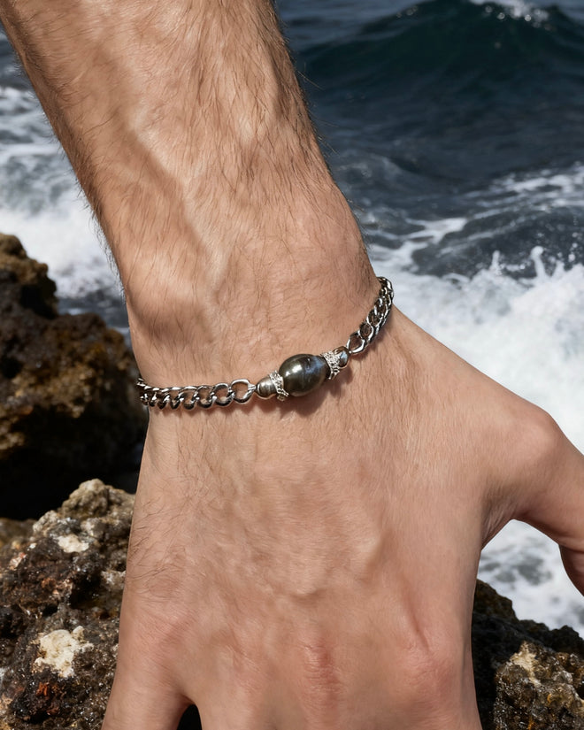 Natural Tahitian Pearl Cuban Bracelet