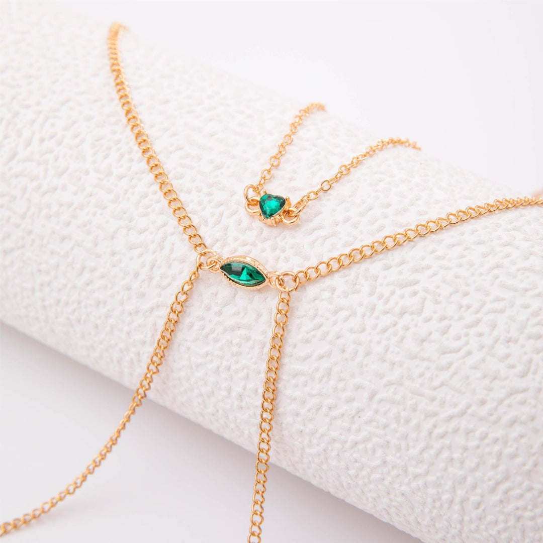 Gold Body Chain-Green Stone