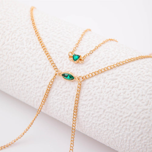 Gold Body Chain-Green Stone