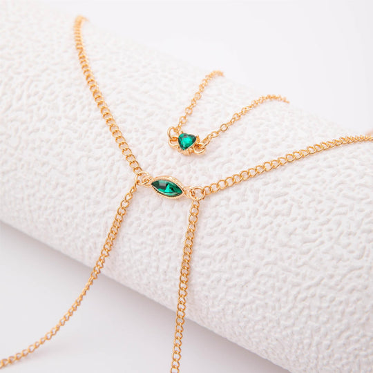 Gold Body Chain-Green Stone