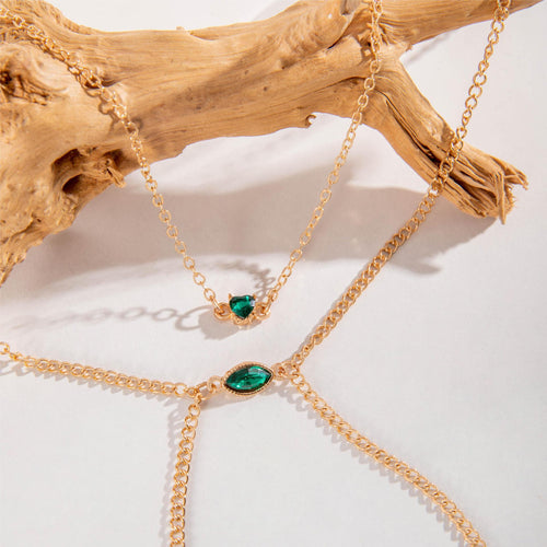 Gold Body Chain-Green Stone
